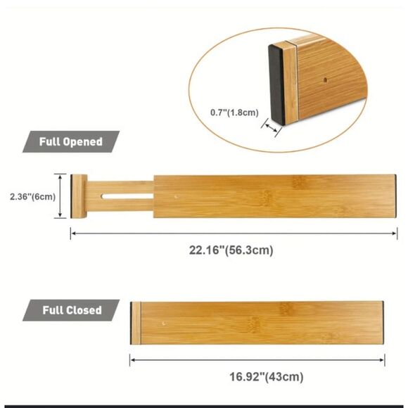 Bamboo Drawer Dividers, Set of 4 - Adjustable Expandable Drawer Organizers - Picture 4 of 4